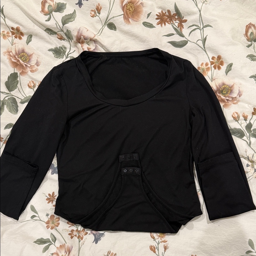 SHEIN Black Bodysuit with Button Detail